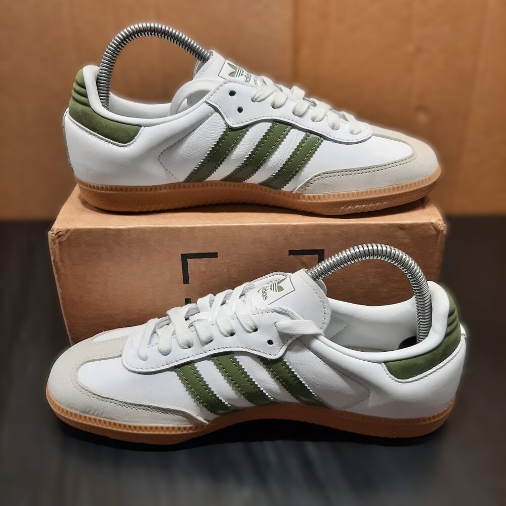 Adidas SAMBA OG White/Olive Green Tan Gum Sole Sneaker JS1352 Women's Size 7.5 - Picture 5 of 16